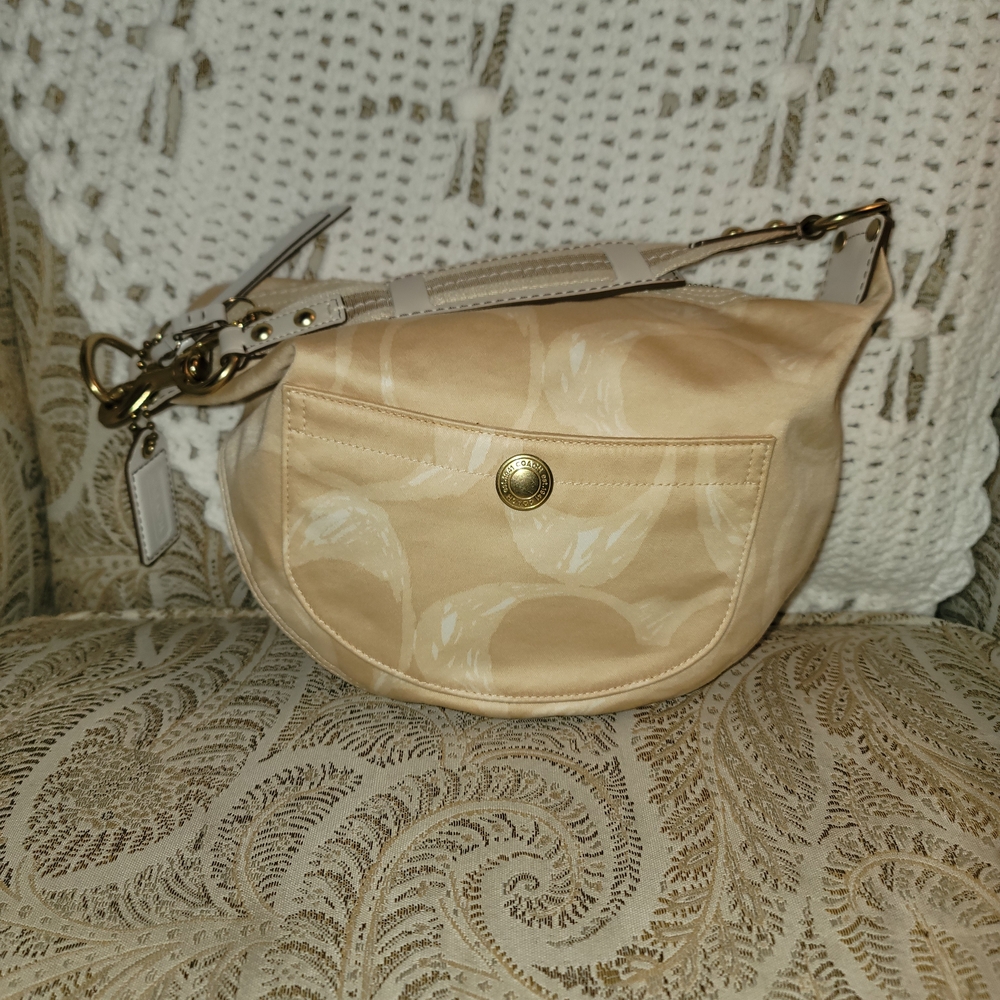 Coach Beige Shoulder Bag with Gold Accents